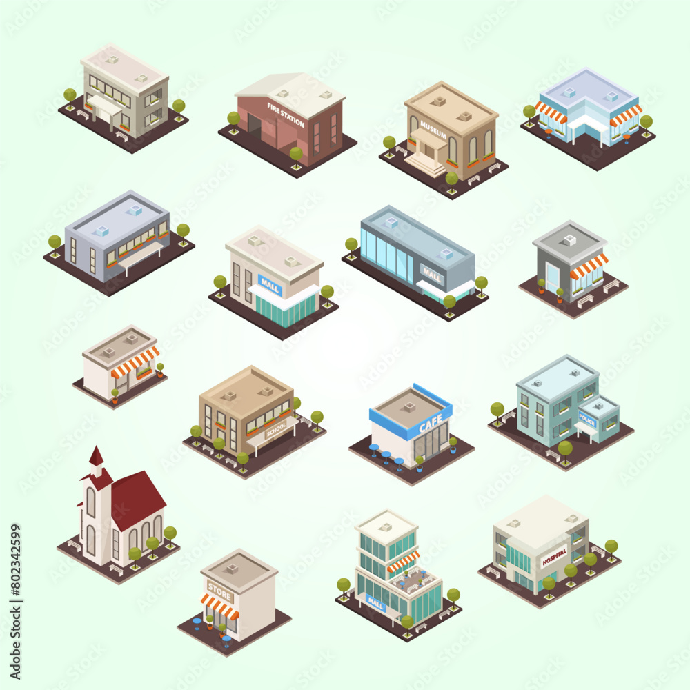 Isometric urban architecture collection