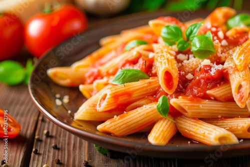 Pene pasta in tomato sauce.
