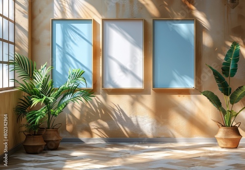 modern living room. empty paintings in the interior. Ai generated