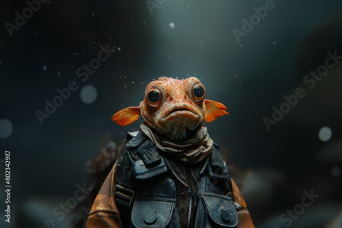 fish in a human suit underwater. Ai generated