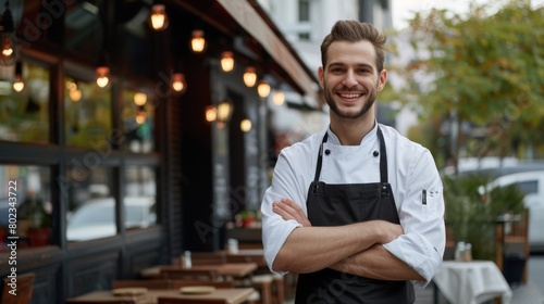 Smiling Chef at Outdoor Restaurant photo