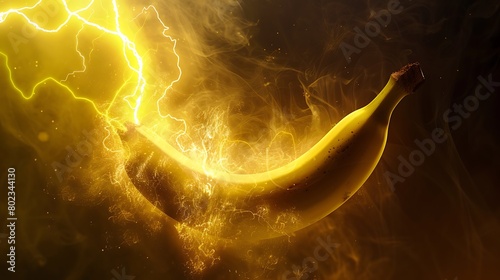 The electric field of a banana, glowing with an intense yellow aura photo