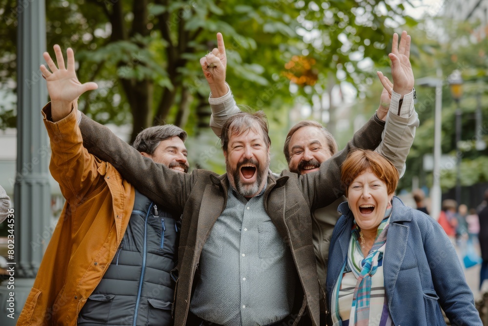 Group of senior friends having fun together in the city. They are laughing and smiling. Group of senior friends having fun together in the city. They are laughing and smiling.