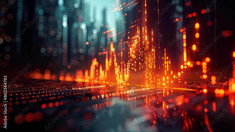 A cityscape with a lot of orange lights. The city is lit up and it looks like it's nighttime A cityscape with a lot of orange lights. The city is lit up and it looks like it's nighttime