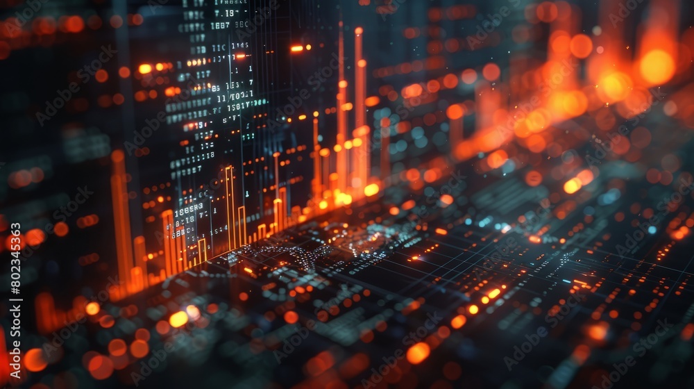 A computer screen with a lot of orange and blue lines. The lines are very close together and the orange lines are the most prominent. The image gives off a feeling of technology and complexity