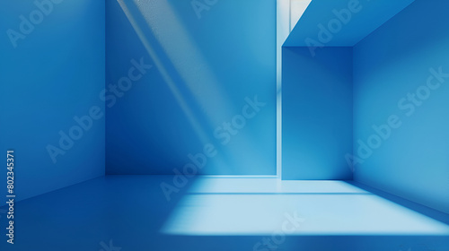 Blurred image of Light and shadow in the backdrop of an open blue color inside the room  blue glossy light blue background 