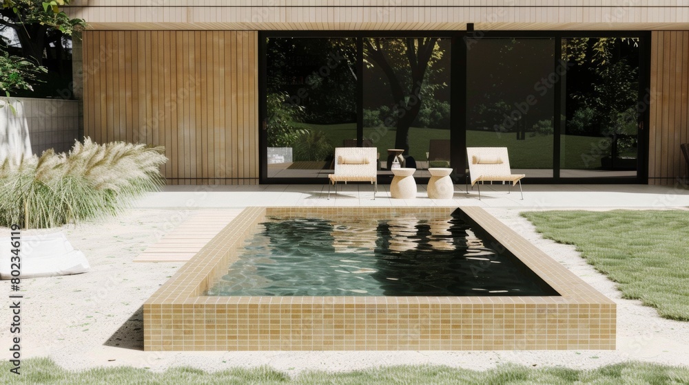 Obraz premium Backyard of a modern country house with a swimming pool
