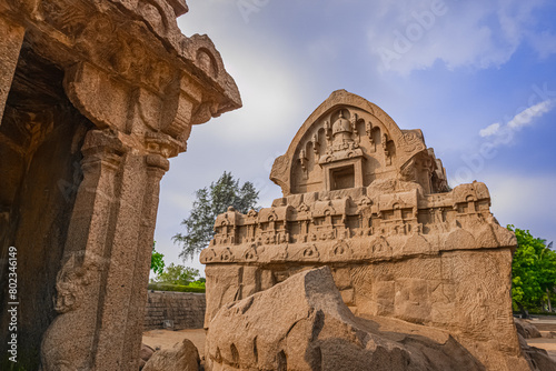 Exclusive Monolithic - Five Rathas or Panch Rathas are UNESCO World Heritage Site located at Great South Indian architecture. World Heritage in South India, Tamil Nadu, Mamallapuram or Mahabalipuram.	