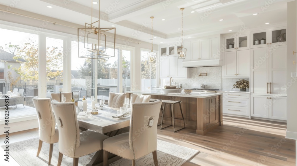 Beautiful kitchen in luxury modern contemporary home interior with island and chairs Beautiful kitchen in luxury modern contemporary home interior with island and chairs