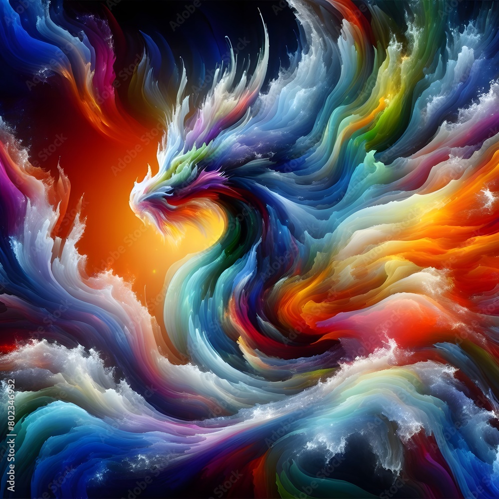 Fusion flare dragon Abstract Colorful Shape of vibrant hues and dynamic Background