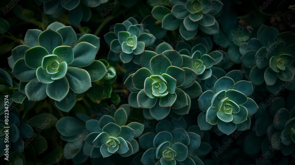 Green succulents with a high detail texture, natural light