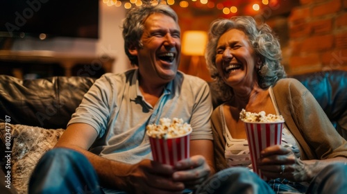 A Joyful Couple Enjoying Movie Night