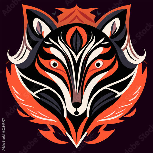 red fox  gray eyes  vector  designer graphics  black background  celtic pattern  vector