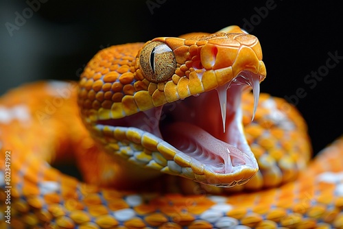 Close up of a Corn Snake (Reticulated python) on black background