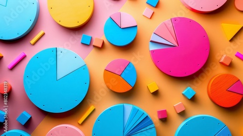 Colorful pie charts and graphs to celebrate a business anniversary, set against a minimal background © Pawankorn