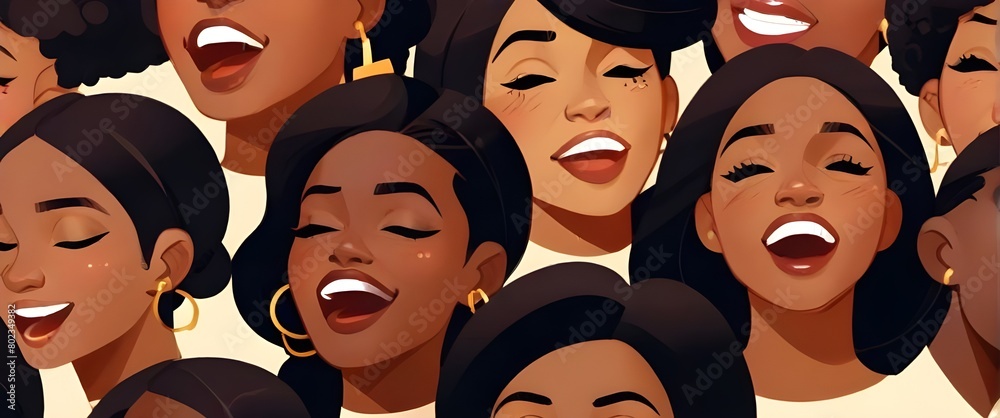 Illustration of faces and expressions. Black singer in choir with closed eyes and happy and harmonious voice. Generative AI Illustration of faces and expressions. Black singer in choir with closed eyes and happy and harmonious voice. Generative AI