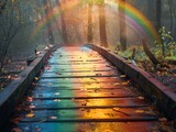 rainbow overlay on a little wooden bridge 