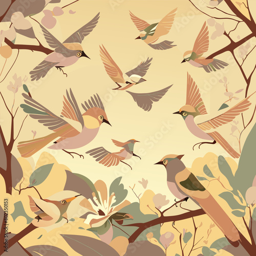 wild birds flying, vector illustration flat 2