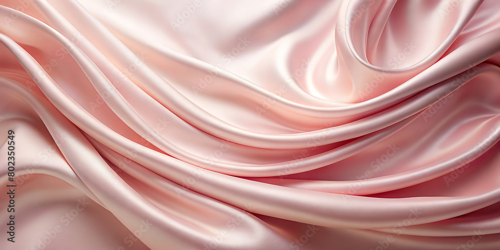 Fototapeta premium The smooth satin waves in shades of pink flow gracefully,creating a soft and luxurious look.Gentle folds catch the light,highlighting a blend of shaded and light areas that add depth to the fabric.AI