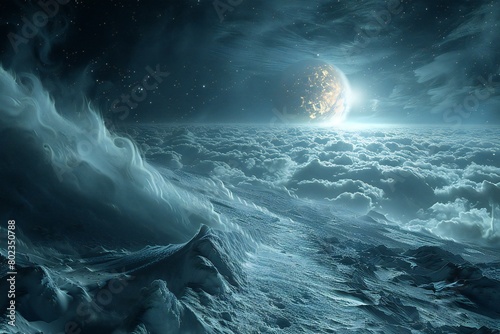 Fantasy alien planet,  Mountain and moon,   illustration photo