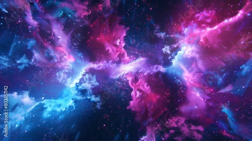 Abstract background in blue and purple neon glow colors on black. Speed of light in galaxy. Explosion in universe. Cosmic background for event, party, carnival, celebration, anniversary or other