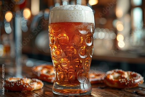 Golden beer in a frothy pint glass  perfect for celebration at the bar or pub.