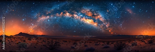 In desert, under the vast night sky, the Milky Way paints a cosmic masterpiece.