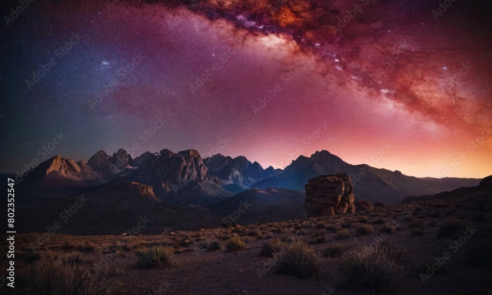 Milky Way Galaxy Illuminates Mountain Landscape in Dark Night