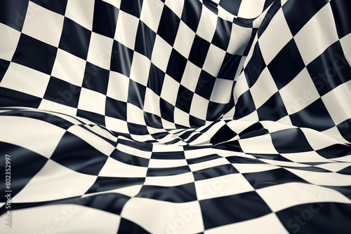 A bold background with an oversized checkered pattern in black and white, creating a striking and modern optical effect.
