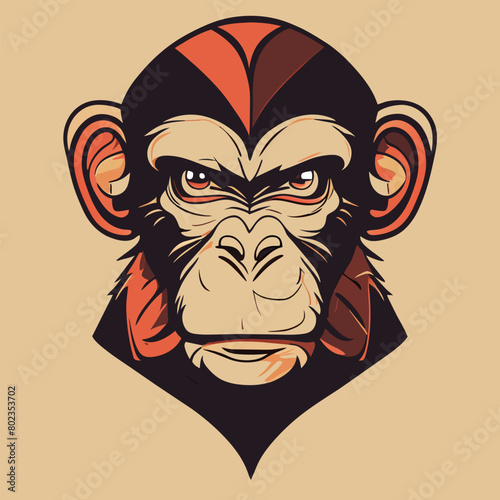 hand drawn monkey illustration isolated in gray background, vector illustration flat 2