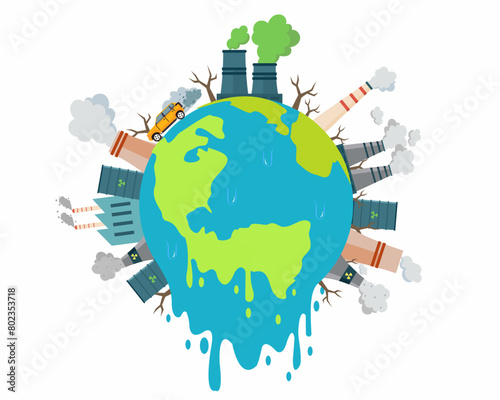 Climate crisis industries chemical factories pipe making smog environmental pollution and harm for nature 