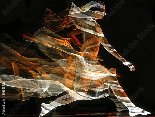 captivating visual narrative of a dance performance translated into a side view abstract artwork, where intricate shapes flow seamlessly with the dancers forms Experiment with unexpected camer photo