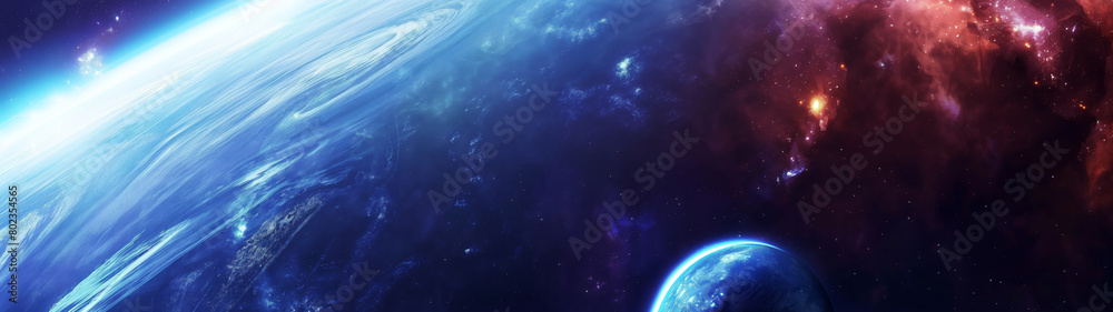 Banner on a space theme with a starry sky, planets, nebulae and galaxies Banner on a space theme with a starry sky, planets, nebulae and galaxies