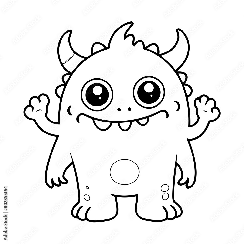 Adorable friendly cartoon monster doodle for kids page Adorable friendly cartoon monster doodle for kids page
