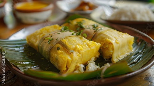 The cuisine of Bolivia. Humitas is a corn puree wrapped in leaves.