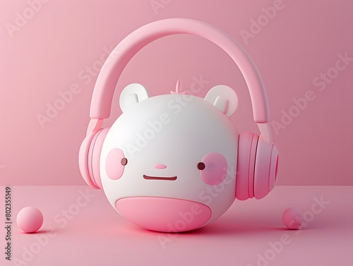 3D cute rabbit character listening to music using a headset