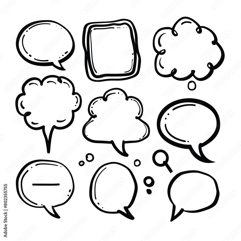Assorted hand-drawn speech bubbles in various shapes and sizes. Assorted hand-drawn speech bubbles in various shapes and sizes.