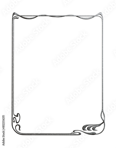 Rectangular metallic retro framework. Art Nouveau style. 3D render. PNG.