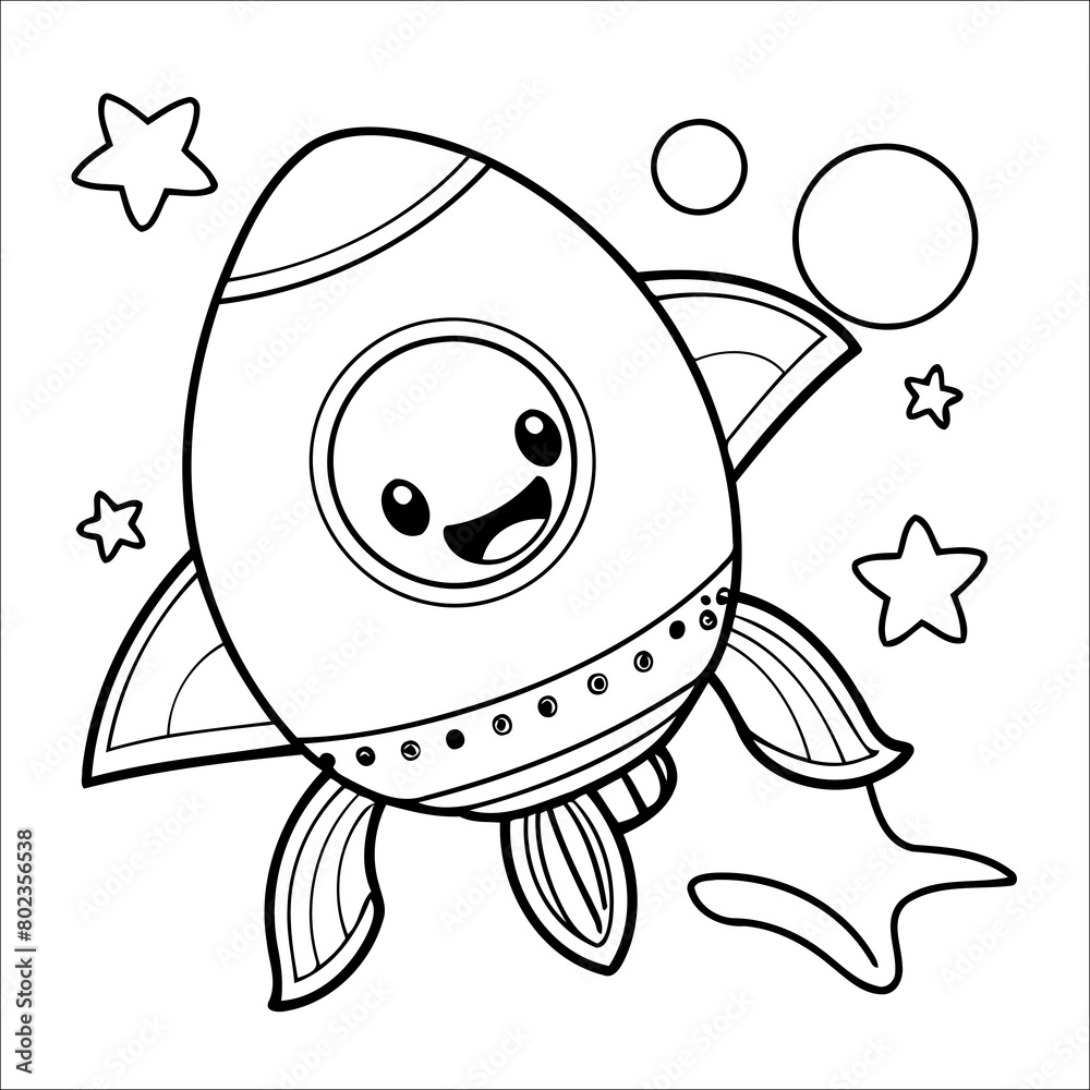 Obraz premium Space Rocket Outline Coloring Page for Kids