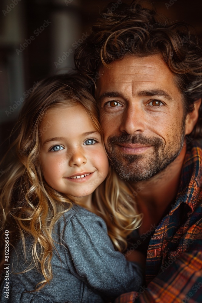A happy Caucasian father and his daughter share joyful moments, embracing in love and togetherness. A happy Caucasian father and his daughter share joyful moments, embracing in love and togetherness.