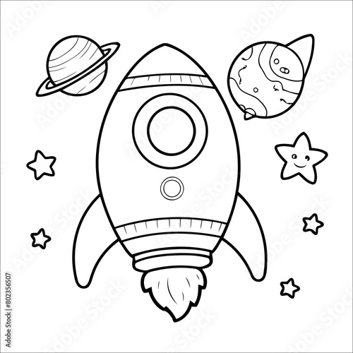 Space Rocket Outline Coloring Page for Kids