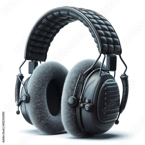 A minimalist image of black headphones on a clean white background © Micro