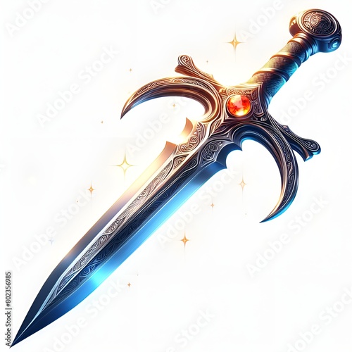  A vector illustration of a sword with a radiant red gem © Micro