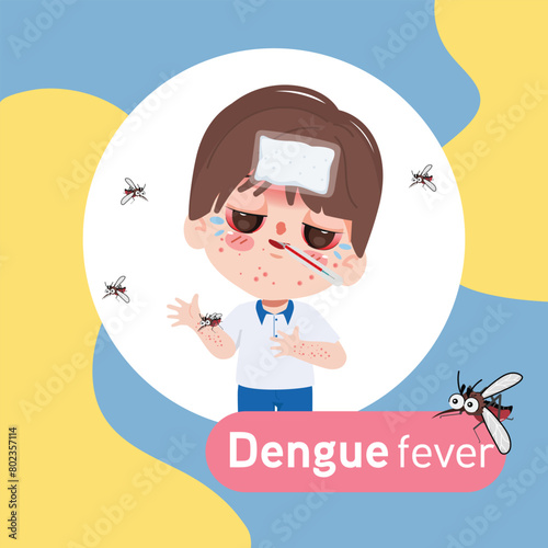 Dengue fever. Boy high fever and a red rash on her arms. children bitten by mosquitoes, Zika virus ,malaria or yellow fever.