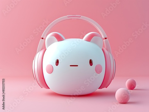 3d rabbit character with an innocent face using a headset