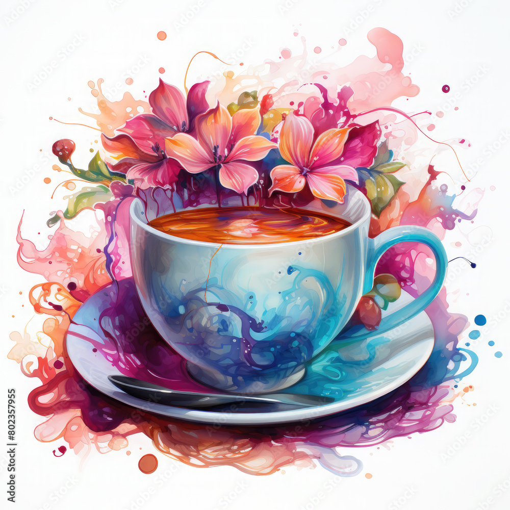 Fototapeta premium Watercolor Teacup Wall Illustration, Generative Ai