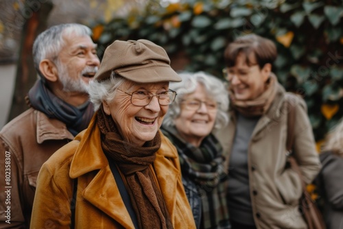 Group of senior friends spending time together in the park. Elderly people having fun outdoors. © Loli