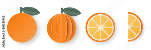 Set of 3d papercut orange sliced cutout citrus fruit. Summer layered fruits. Juicy food elements for restaurant, food, drinks, bars, recipes, summer, sweets, vegan, social media, presentation design.