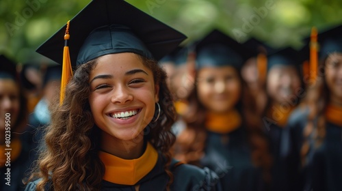 portrait of a happy student in graduation. Perfect for graduation announcements, celebratory social media posts, or showcasing the success of students. Generative ai photo