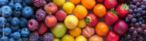 A colorful assortment of fruits including apples, oranges, and grapes